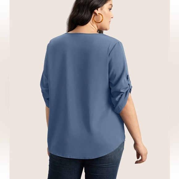 BloomChic Plus Size XL V Neck Plain Pleated Tab Sleeve Blouse us14-16 - Picture 2 of 5